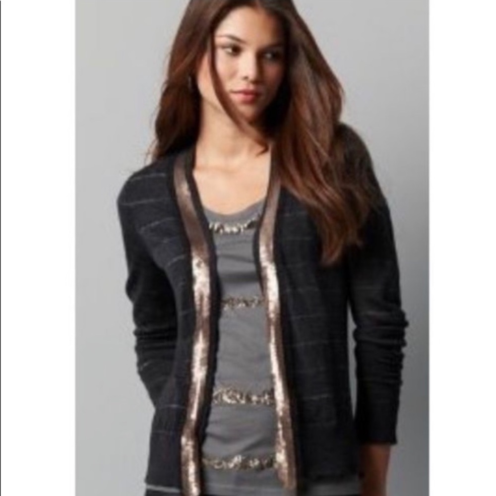 Loft gray sequin cardigan small striped